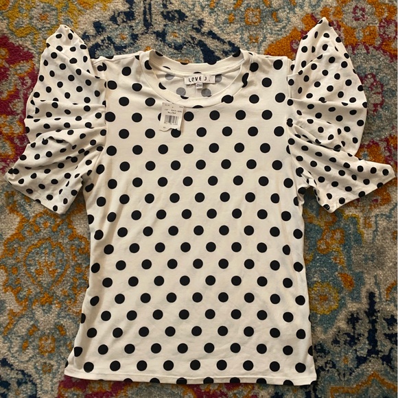 SOLD! NEW! Boutique White & Black Polka Dots Layered Ruffle Sleeve Top L - Picture 12 of 14